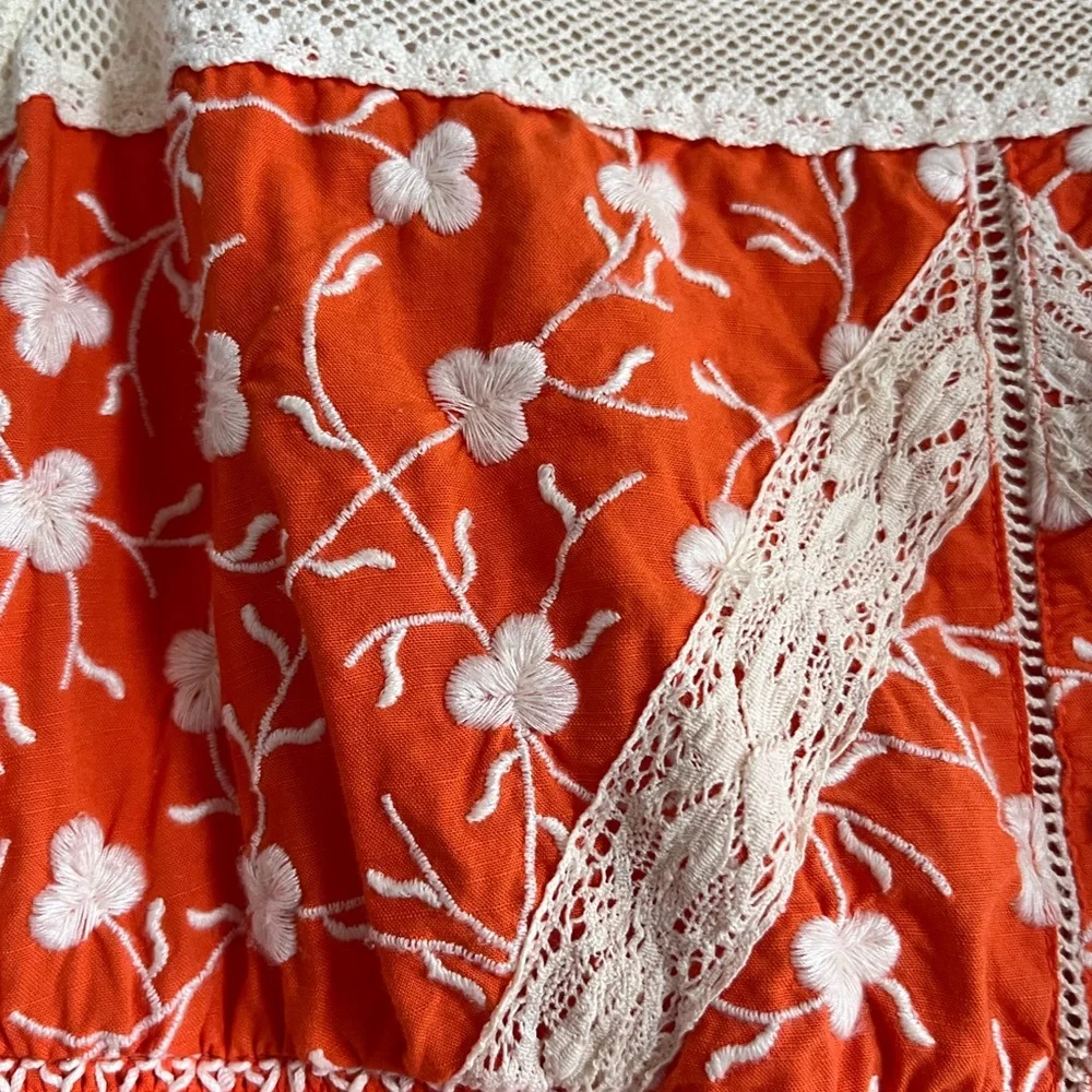 Anthropologie Moulinette Soeurs Orange Cream embroidered Sundress Sleeveless 6 - Picture 5 of 11